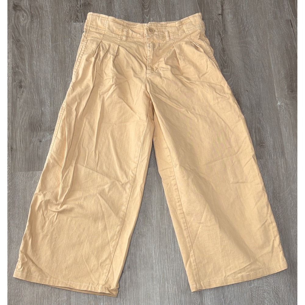 Maeve Wide-Leg Cotton Pants in Beige